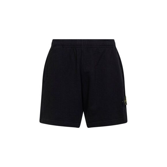 Stone Island Men Black Malfilé Cotton Fleece Jogger Shorts